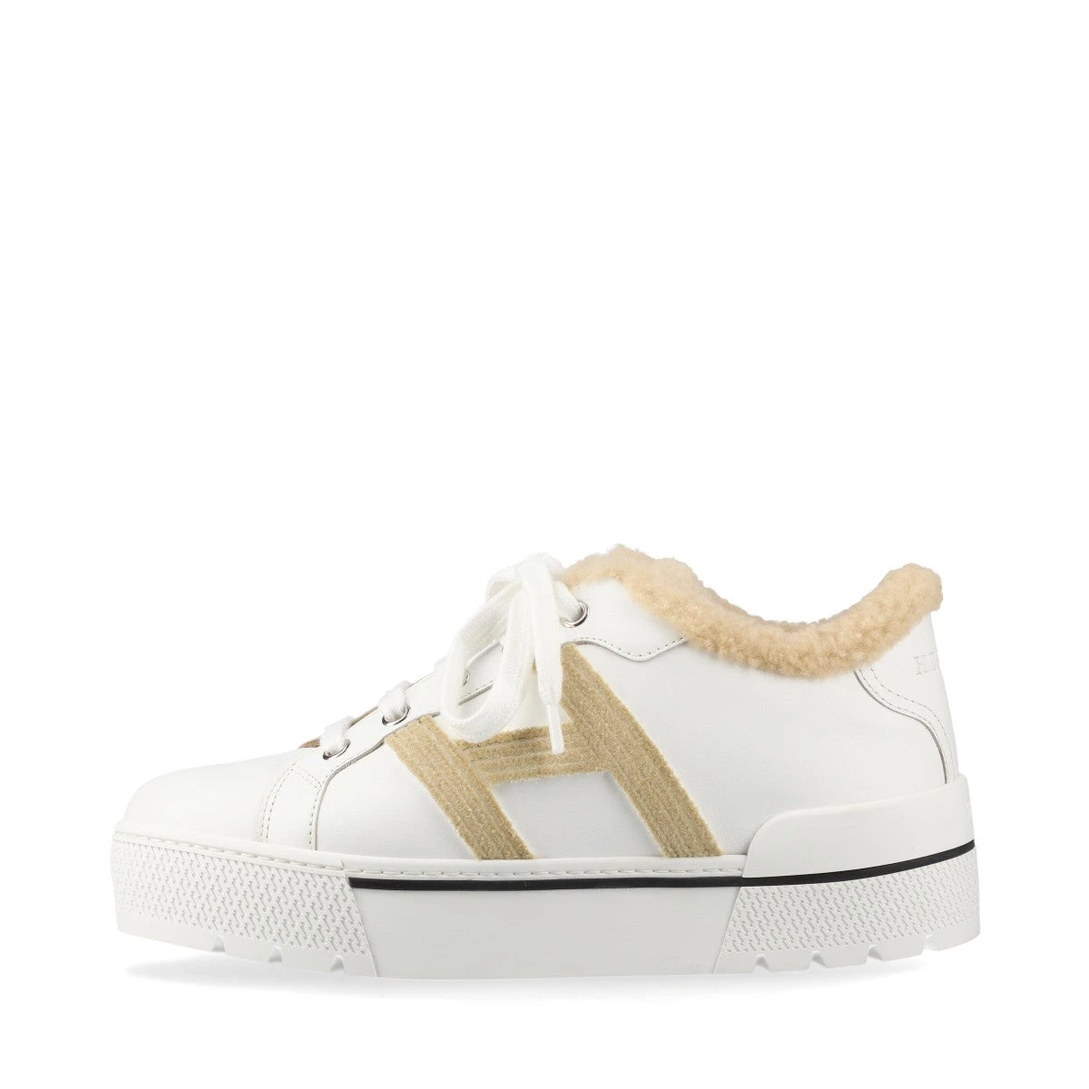 エルメス ボア×レザー スニーカー EU36 レディース ホワイト×ベージュ