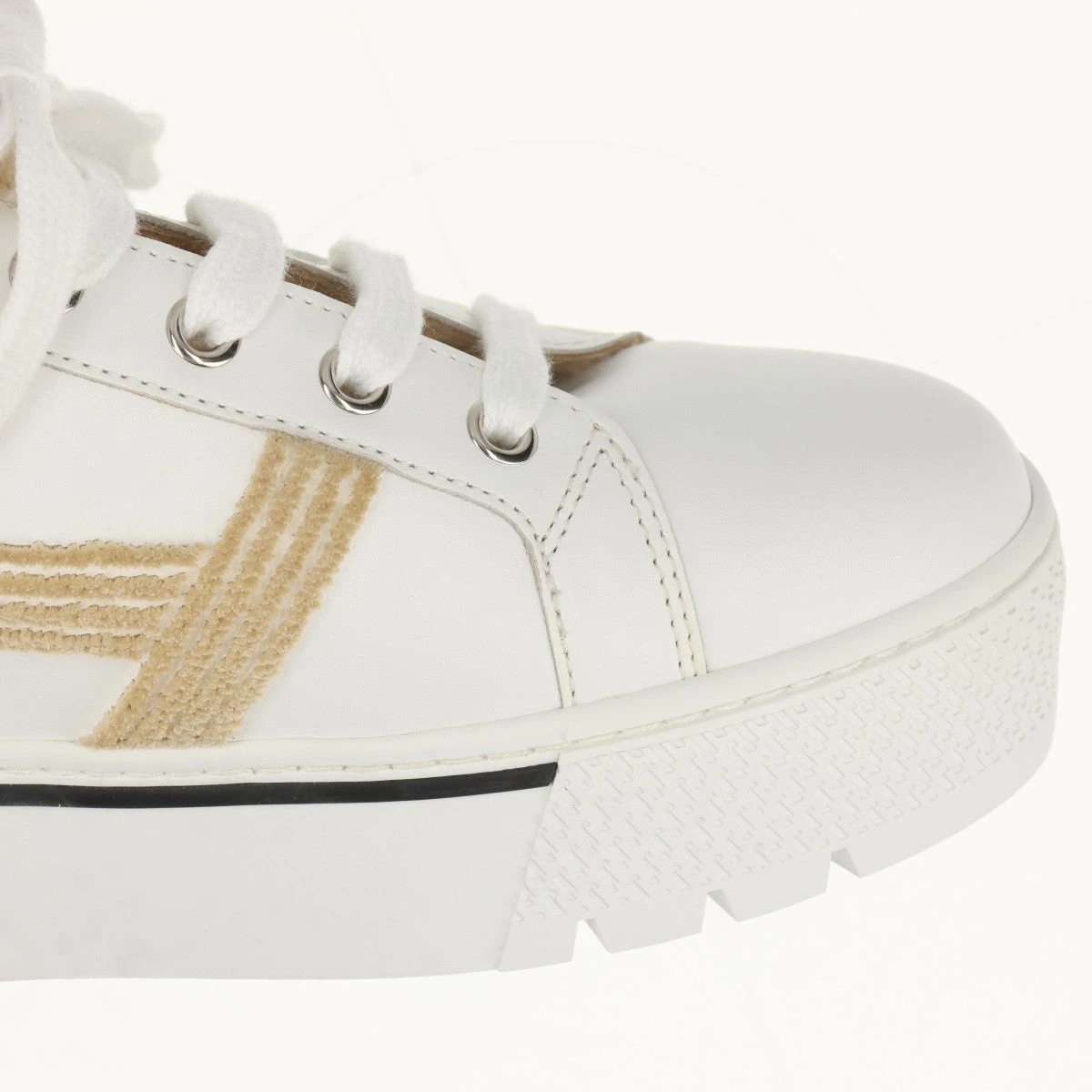 エルメス ボア×レザー スニーカー EU36 レディース ホワイト×ベージュ