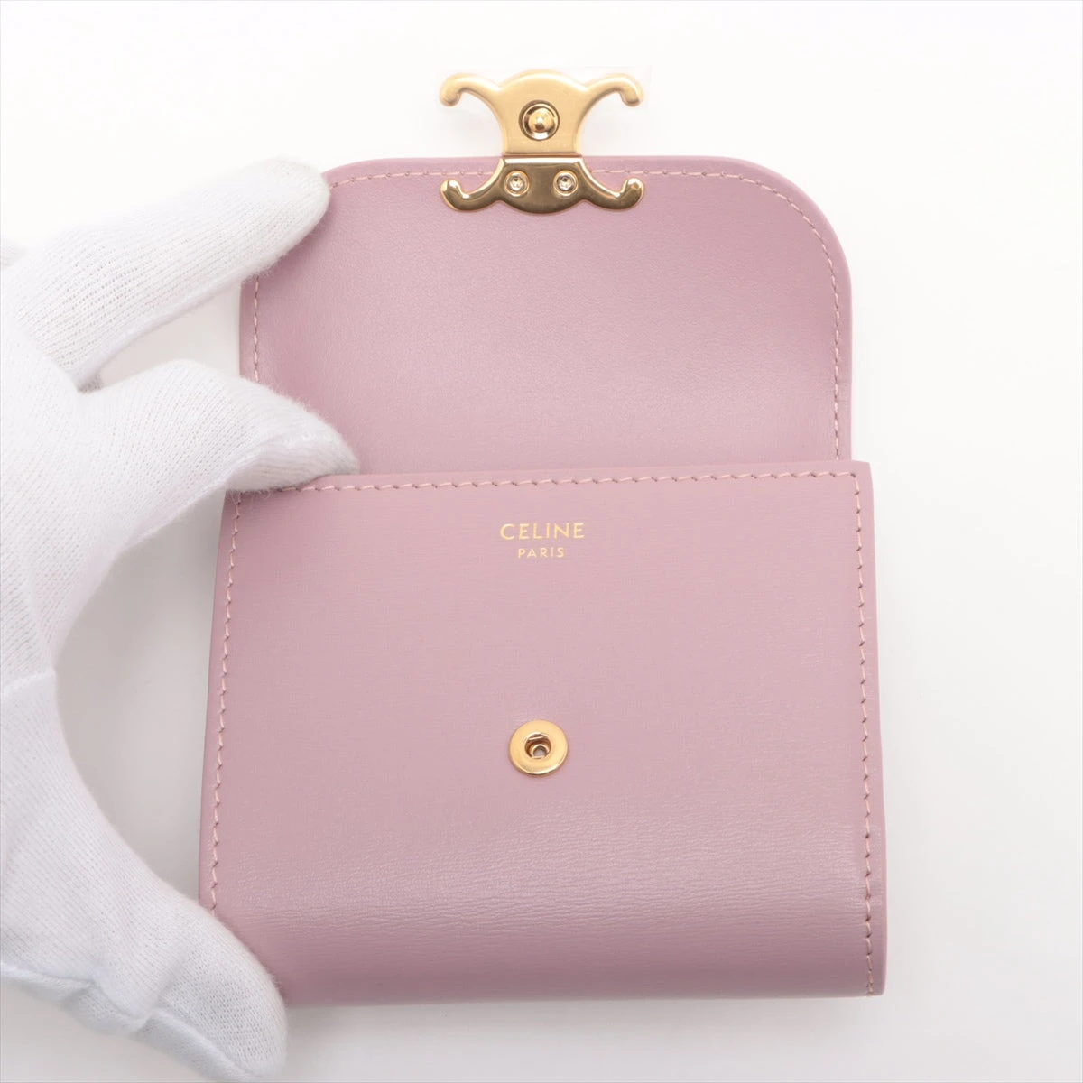セリーヌ トリオンフ レザー コンパクトウォレット ピンク A3450879
