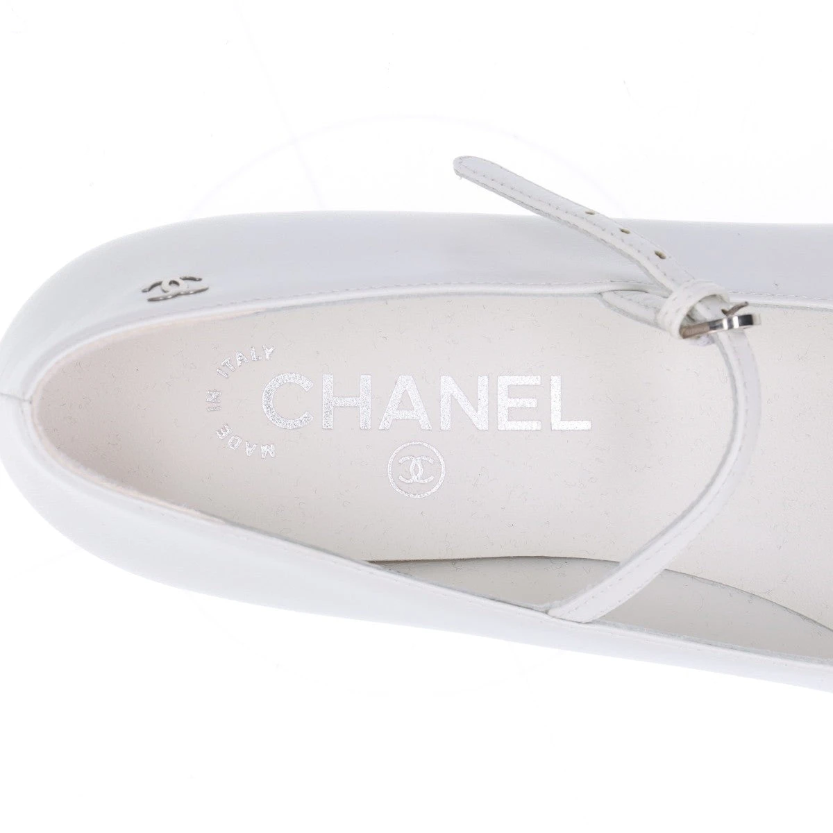 美品★CHANEL・サテンレザー ロゴパール メタルココマーク パンプス(37) CHANEL☆フットベッド レザー メタルココマーク ロゴ刺繍