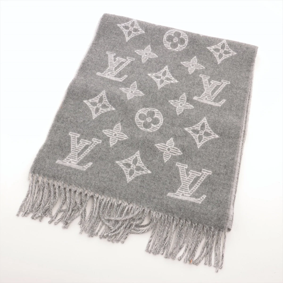 Louis Vuitton グレー マフラー ウール カシミヤ LOUIS VUITTON - 【本物保証】 新品同様 ルイヴィトン LOUIS