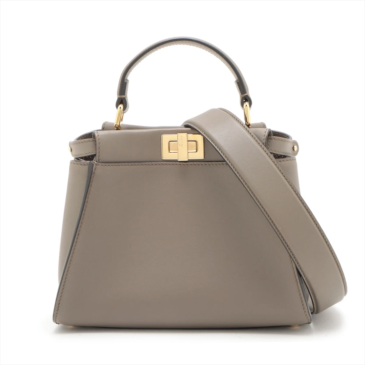 フェンディ2way ミニピーカブー ハンドバッグ ショルダー レザー グレージュ ピーカブーミニグレージュ