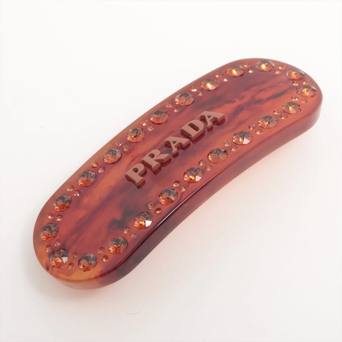 プラダ 1IF043 バレッタ レジン×GP×ラインストーン ブラウン XB026786  