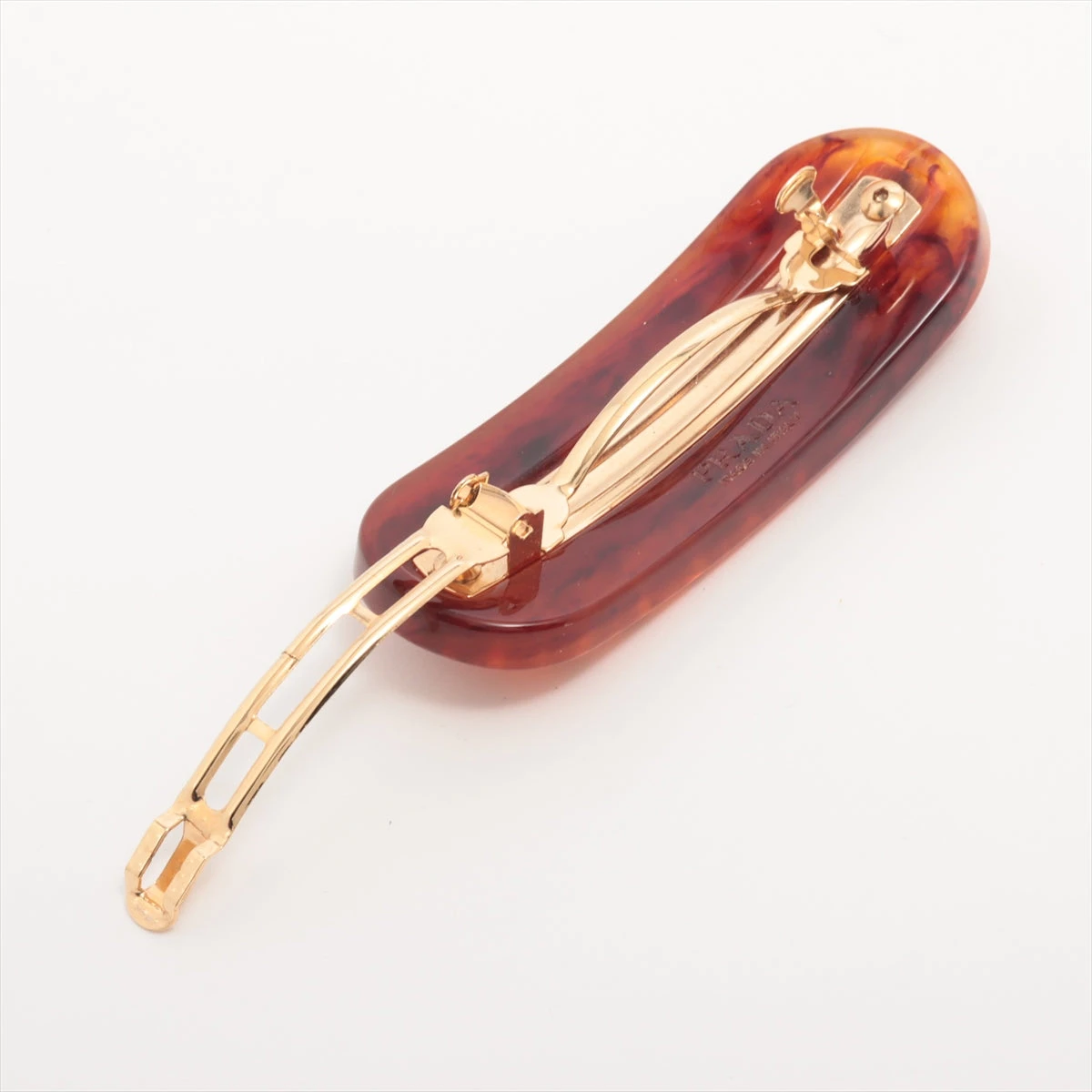 プラダ 1IF043 バレッタ レジン×GP×ラインストーン ブラウン XB026786  