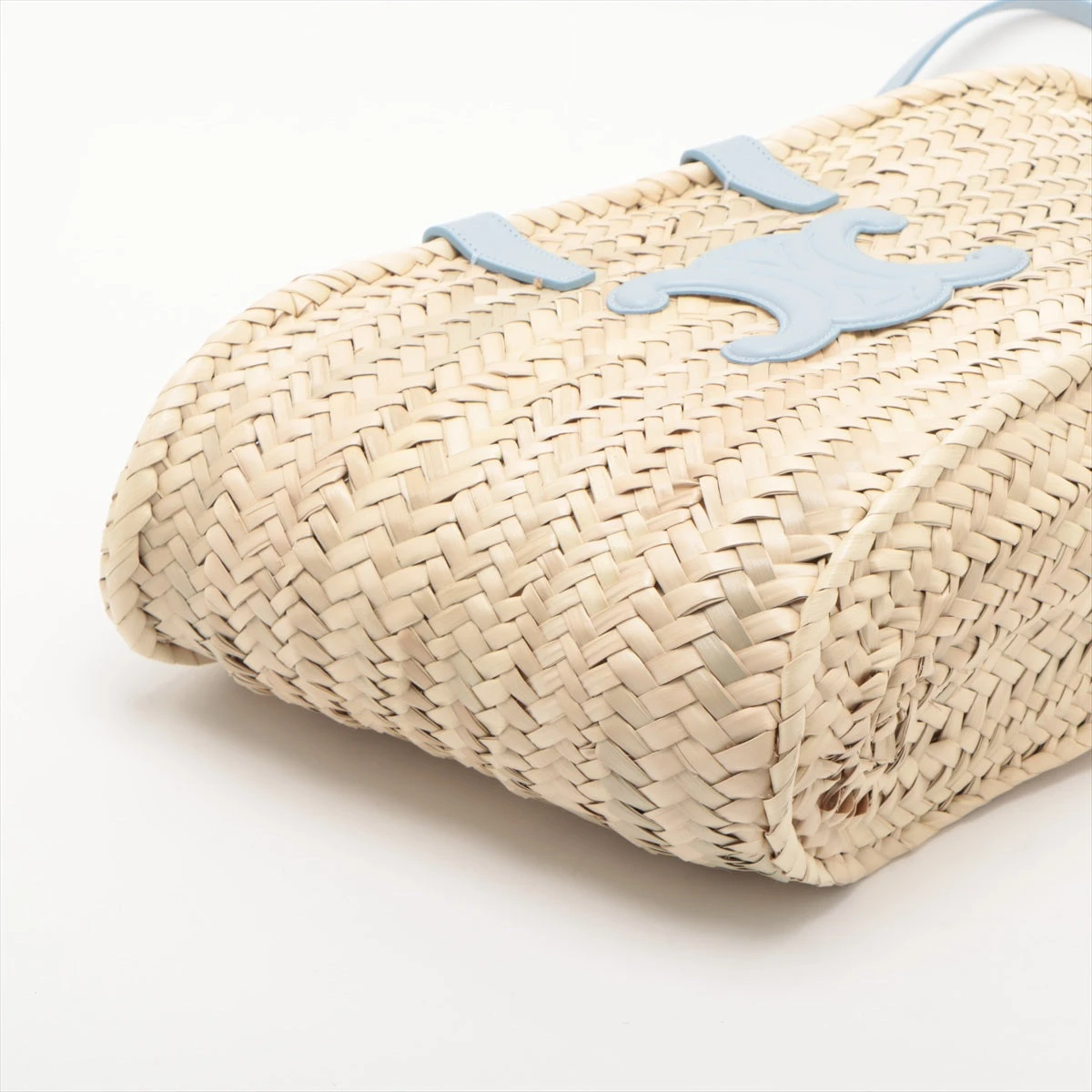 セリーヌ トリオンフ パニエ ラフィア×レザー カゴバッグ ブルー