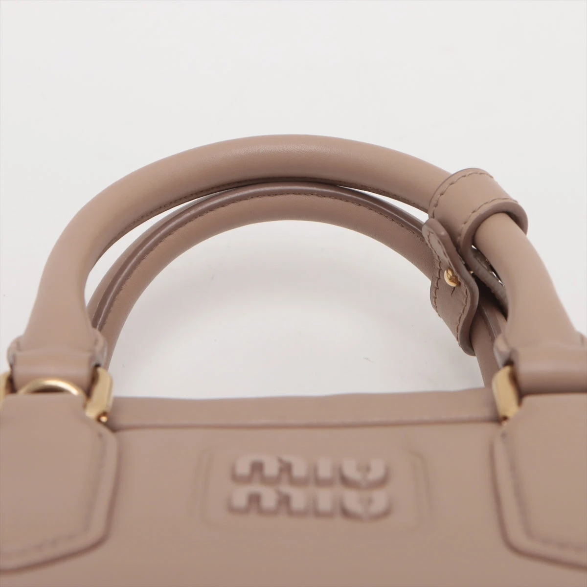 miumiu2way ベージュ レザー ダブルハンドル バッグ ミュウミュウ アルカディ レザー 2WAYハンドバッグ ベージュ