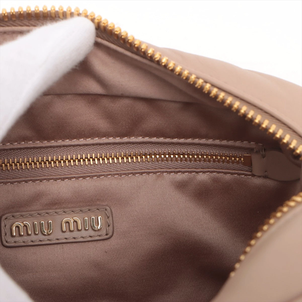 miumiu2way ベージュ レザー ダブルハンドル バッグ ミュウミュウ アルカディ レザー 2WAYハンドバッグ ベージュ