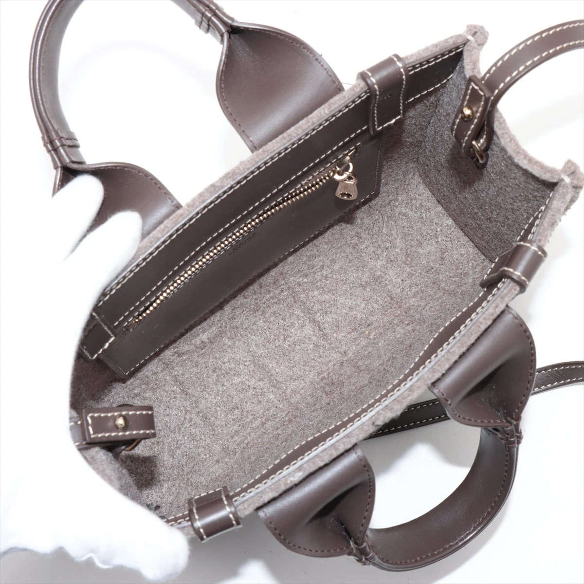 クロエ ウッディ スモール フェルト×レザー 2WAYハンドバッグ ブラウン 