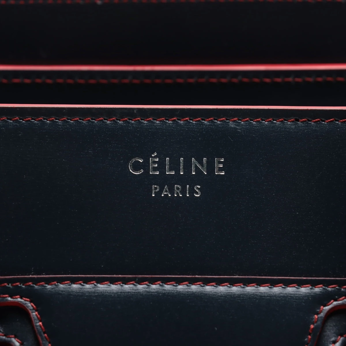 m！！CELINE ラゲージ マイクロ ネイビー×赤 セリーヌ ラゲージ マイクロショッパー レザー ハンドバッグ