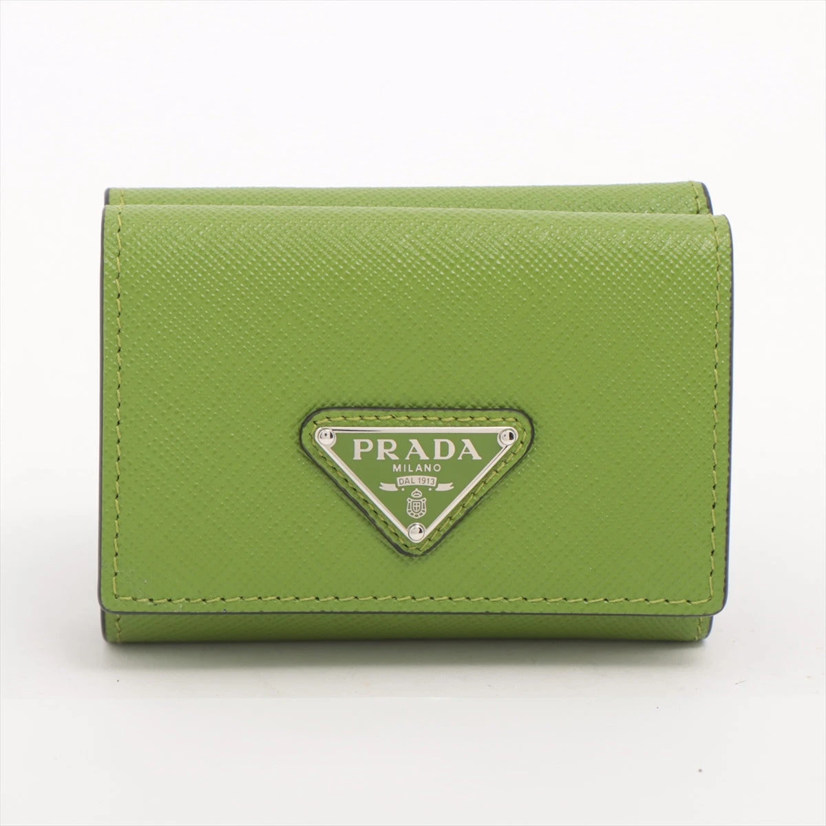 プラダPRADA コンパクトウォレットトライアングルロゴグリーン緑