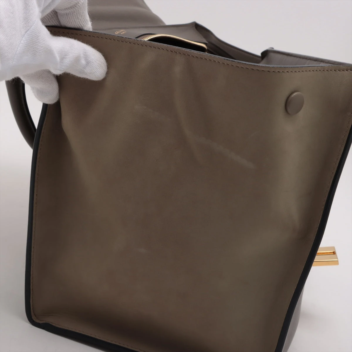 Celine Trapeze トラペーズ ブラウン レザー トートバッグ 2WAY ce_line-trapeze-green-brown-