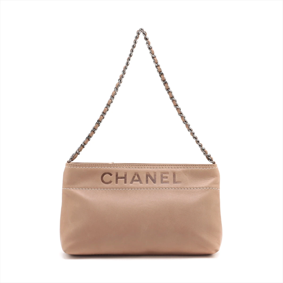 シャネル ロゴ ラムスキン チェーンハンドバッグ ブラウン シルバー  