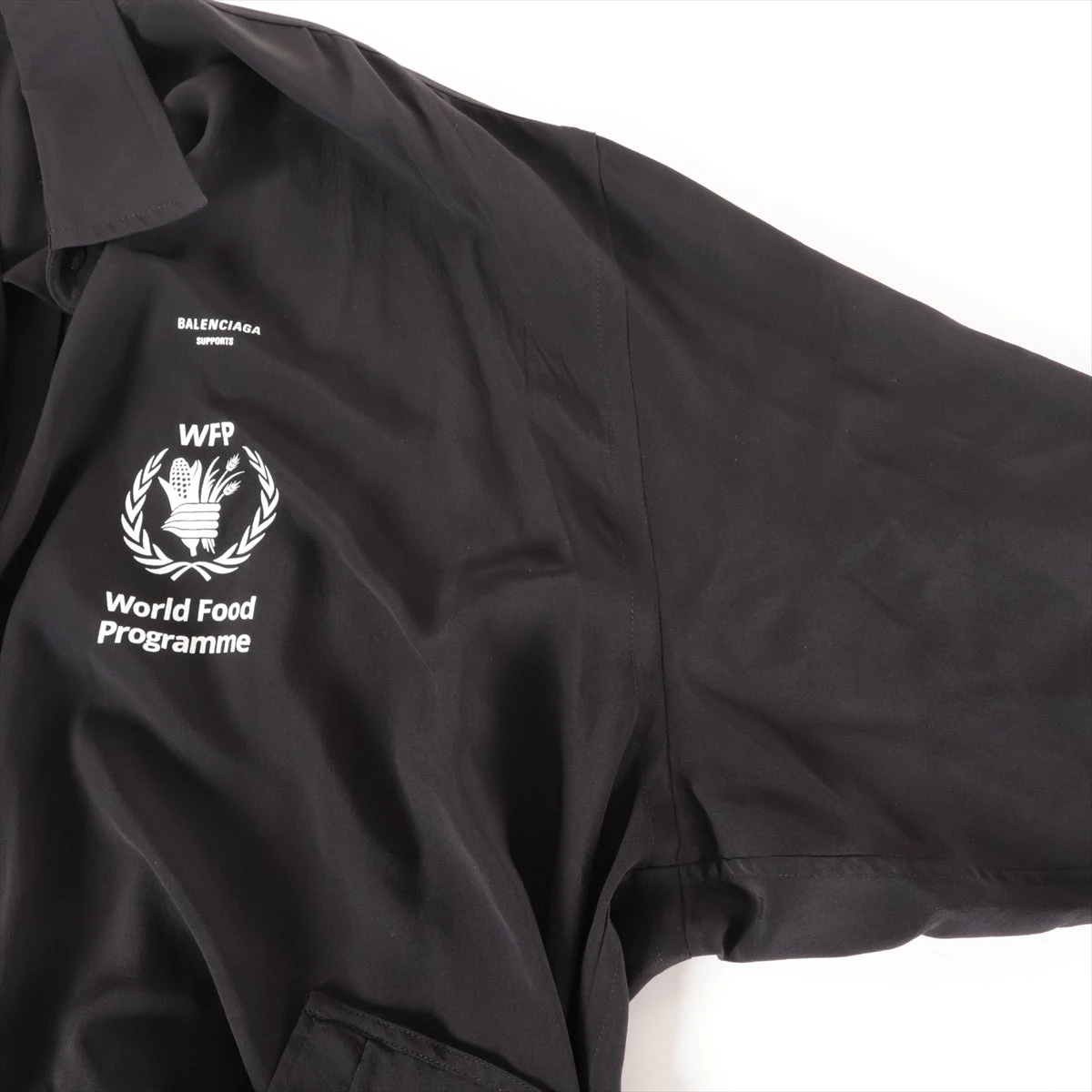 バレンシアガ×WFP 18年 シルク シャツ 36 メンズ ブラック シワ有