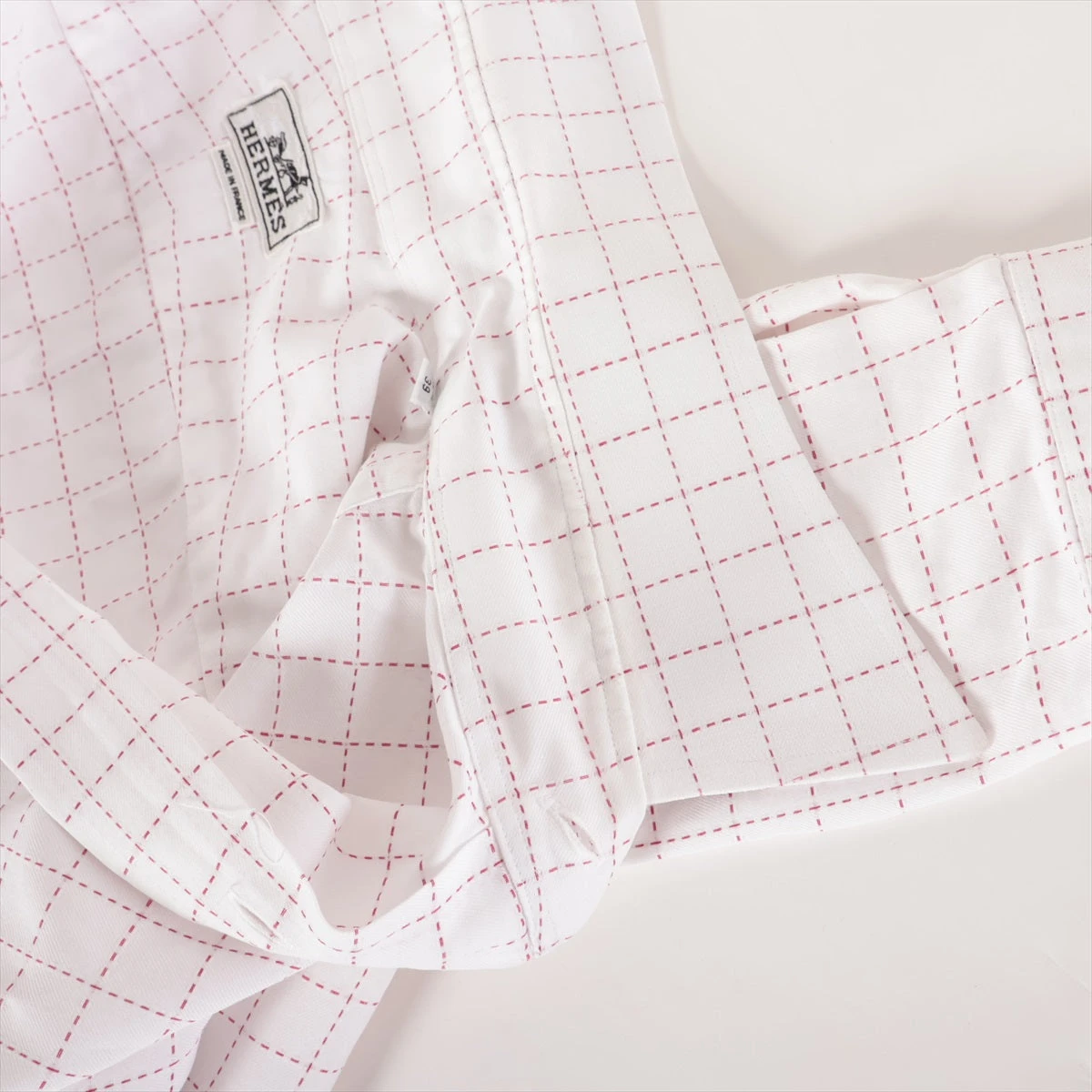 HERMES シャツ 39 エルメス コットン シャツ 39 メンズ ホワイト×レッド セリエボタン