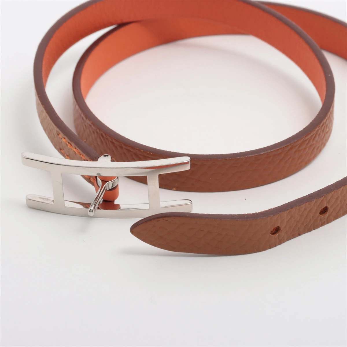 HERMES ビーアピ ドゥーブルトゥール ブレスレット オレンジ/ゴールド エルメス ビーアピ ドゥーブルトゥール ブレスレット レザー ゴールド