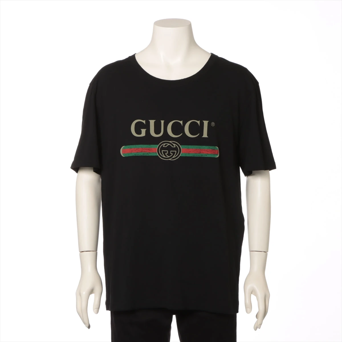 グッチ コットン Tシャツ XL メンズ ブラック 440103 ヴィンテージロゴ  