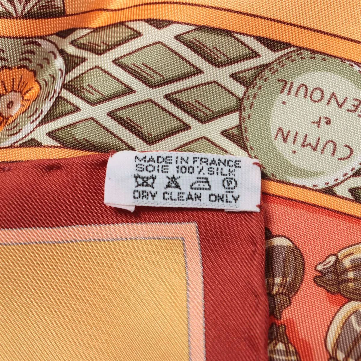 HERMES オレンジ ブラウン　ポケットスカーフ エルメス スカーフ カレ45 羽 オレンジ SILK100% 箱 | 東京銀座