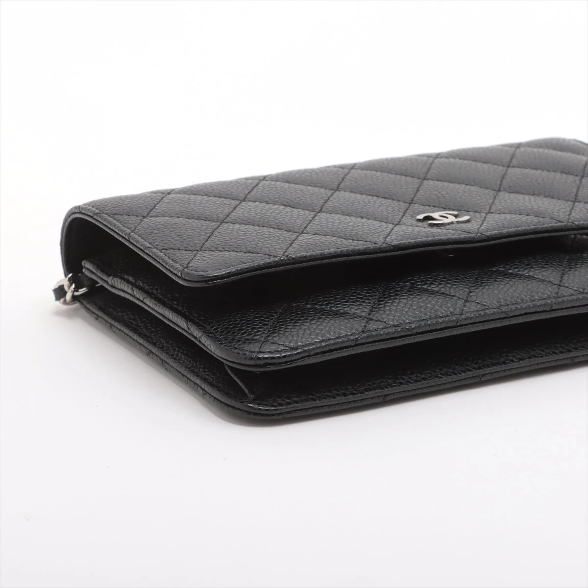 【CHANEL】キャビアブラック シルバーロゴ ショートウォレット CHANEL シャネル マトラッセ チェーンウォレット 長財布