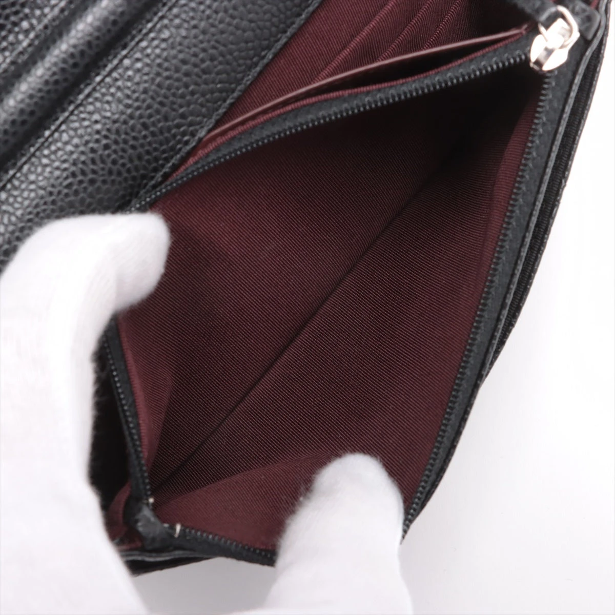 CHANEL シャネル キャビアスキン マトラッセ 長財布 シルバー金具 黒 CHANEL シャネル】 キャビアスキン マトラッセ ロング フラップ