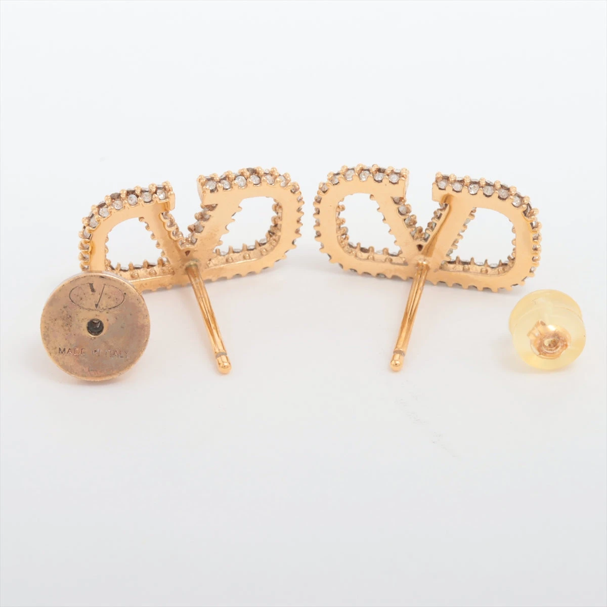 ヴァレンティノ Vロゴ ピアス(両耳用) GP×ラインストーン