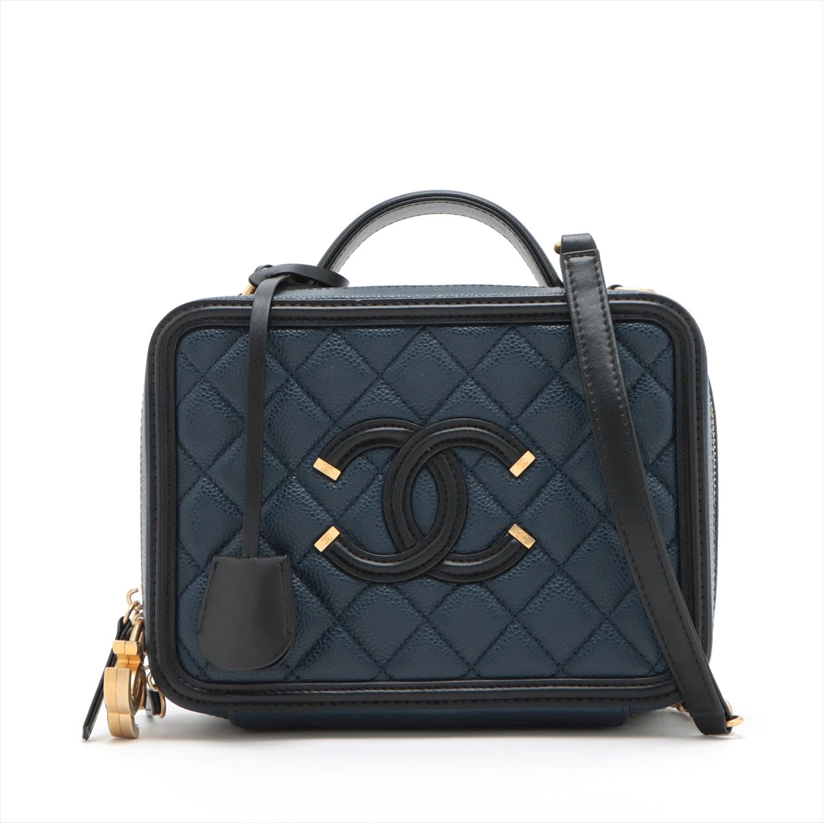 新作2024CHANELネイビーキャビアスキンコインパースほぼ未使用