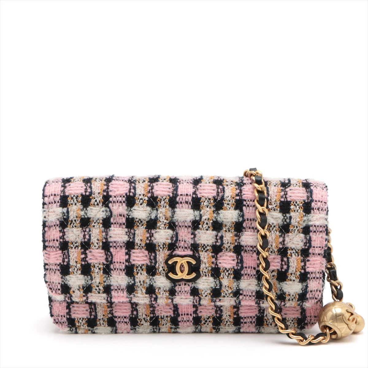 シャネル マトラッセ ツイード×レザー チェーンウォレット ピンク  
