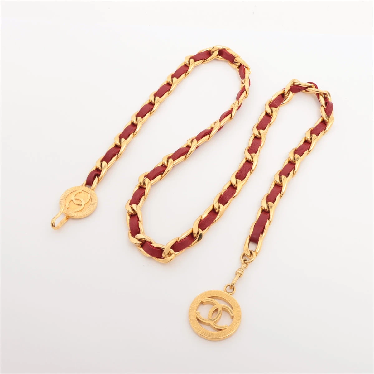美品　シャネル　ココマーク　ゴールド　レザー　チェーンベルト　レッド シャネル ココマーク チェーンベルト GP×革 レッド×ゴールド