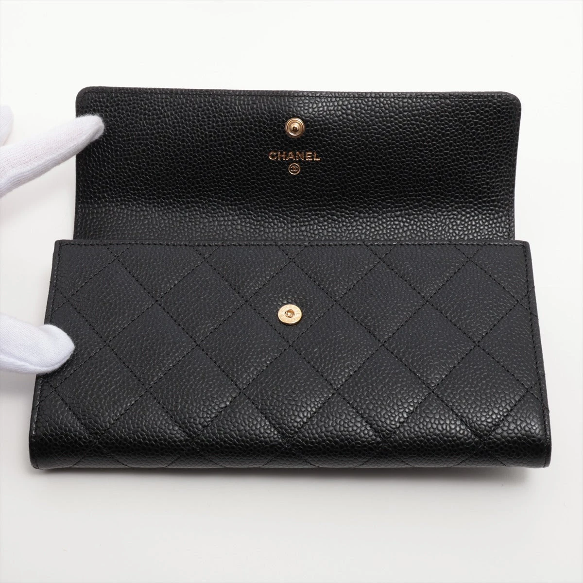 CHANEL マトラッセ キャビアスキン 財布 ネイビー ゴールド金具 29番台 CHANEL マトラッセ キャビアスキン 財布 ネイビー ゴールド金具