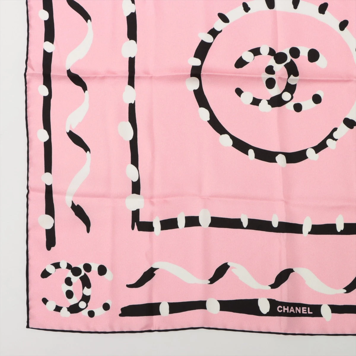 シャネル ココマーク G23 スカーフ シルク ピンク シワ ヨレ 糸