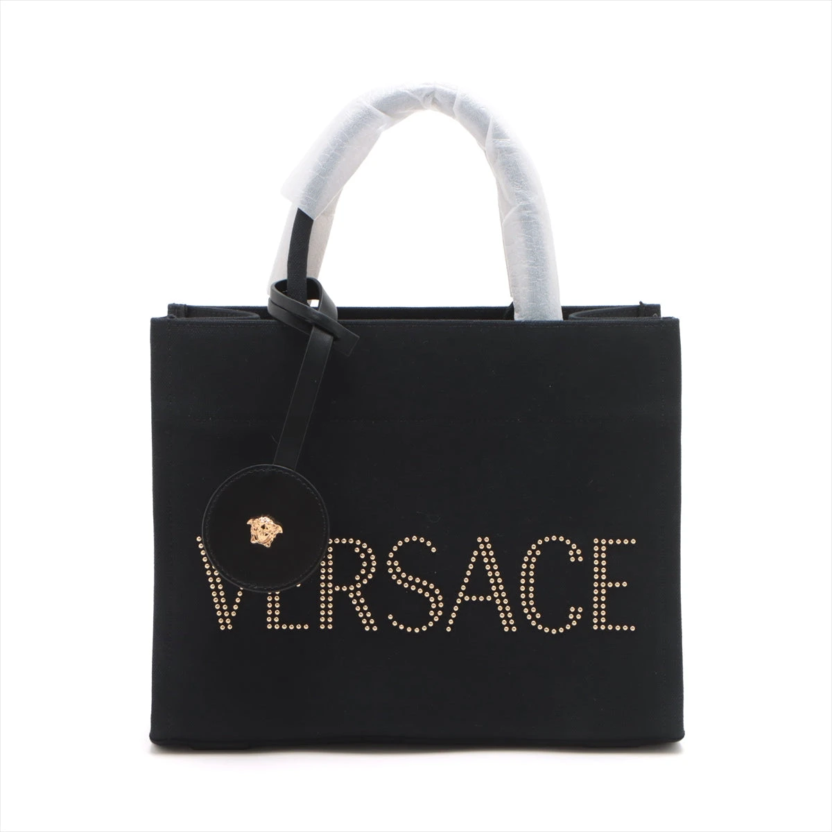 送料関税込み☆VERSACE ロゴ 2way ハンドバッグ ヴェルサーチ ロゴ キャンバス 2WAYハンドバッグ ブラック