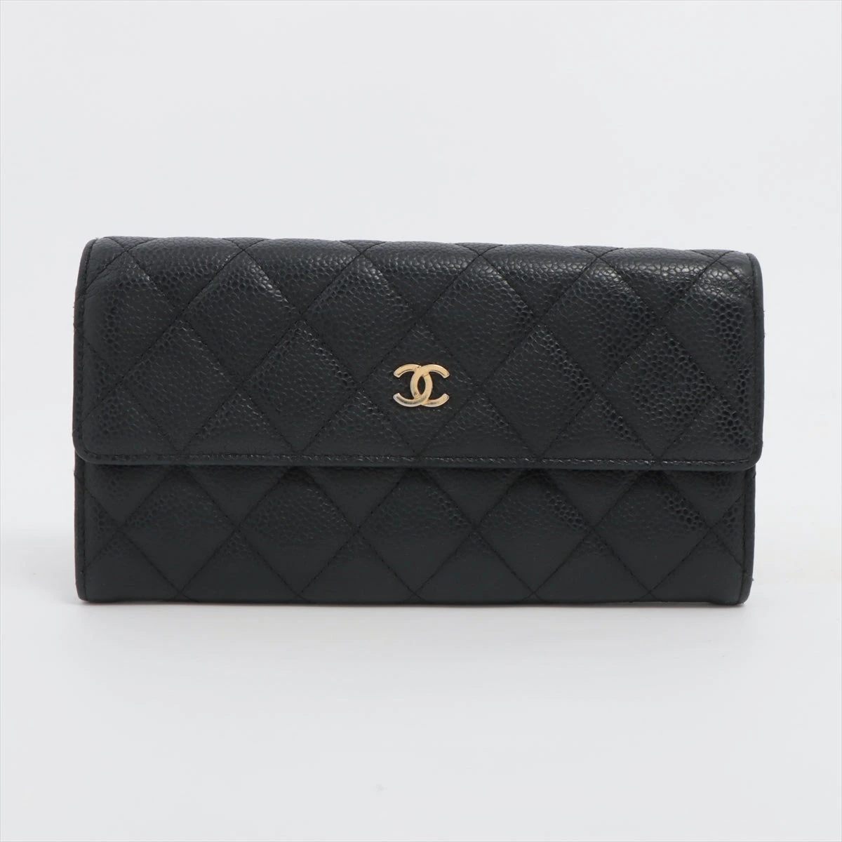 シャネル マトラッセ キャビアスキン ロングウォレット ブラック