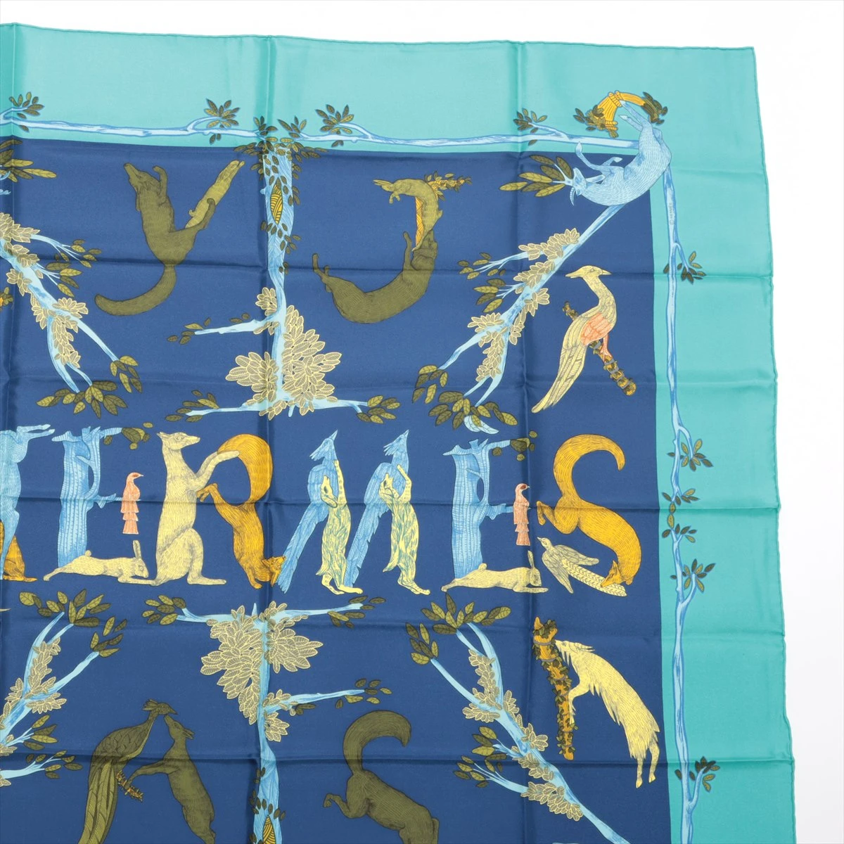 エルメス　スカーフ　カレ90 アルファベット柄　未使用品 エルメス カレ90 Alphabet アルファベット スカーフ シルク ブルー