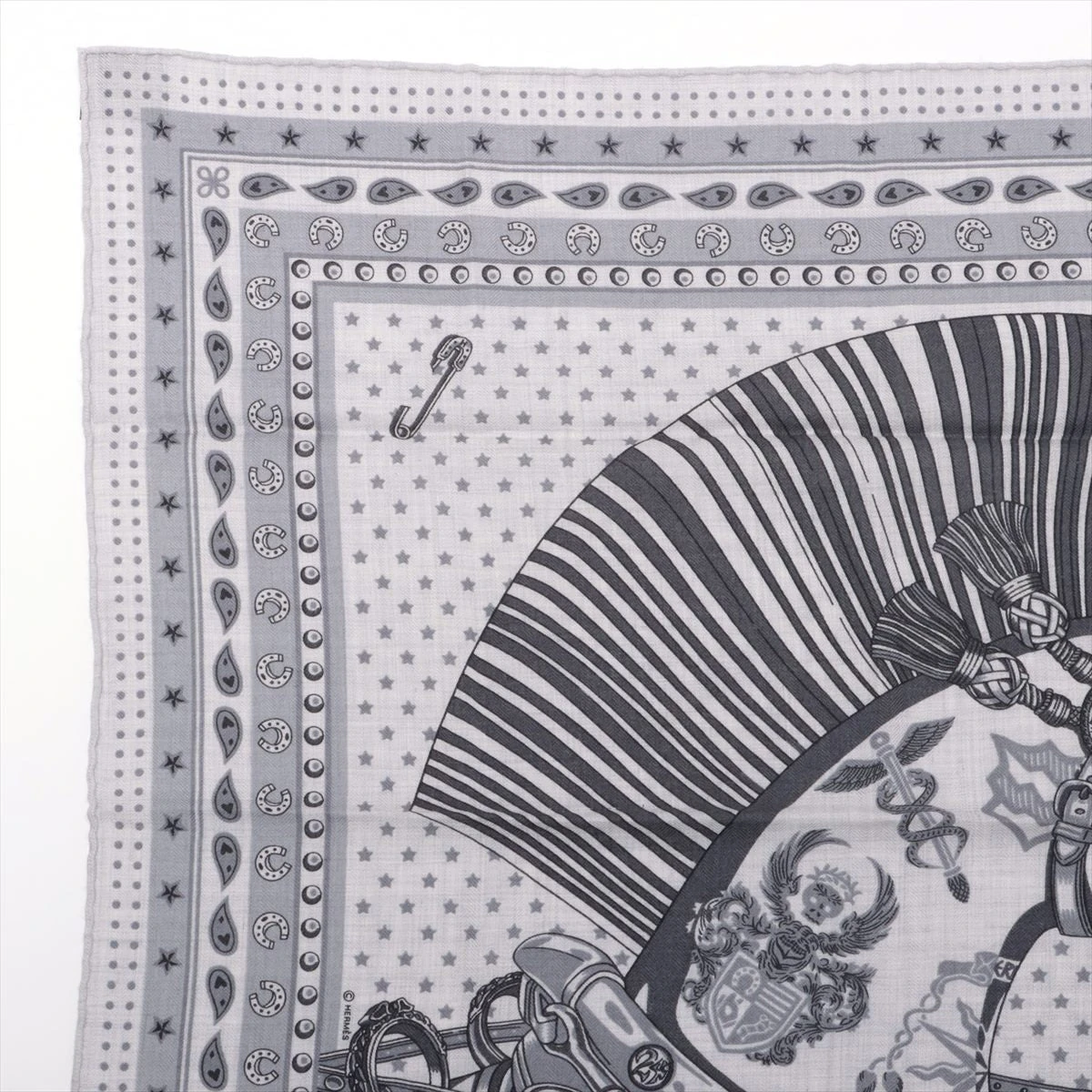 エルメス カレH65 シュヴァルパンク スカーフ カシミヤ×シルク グレー