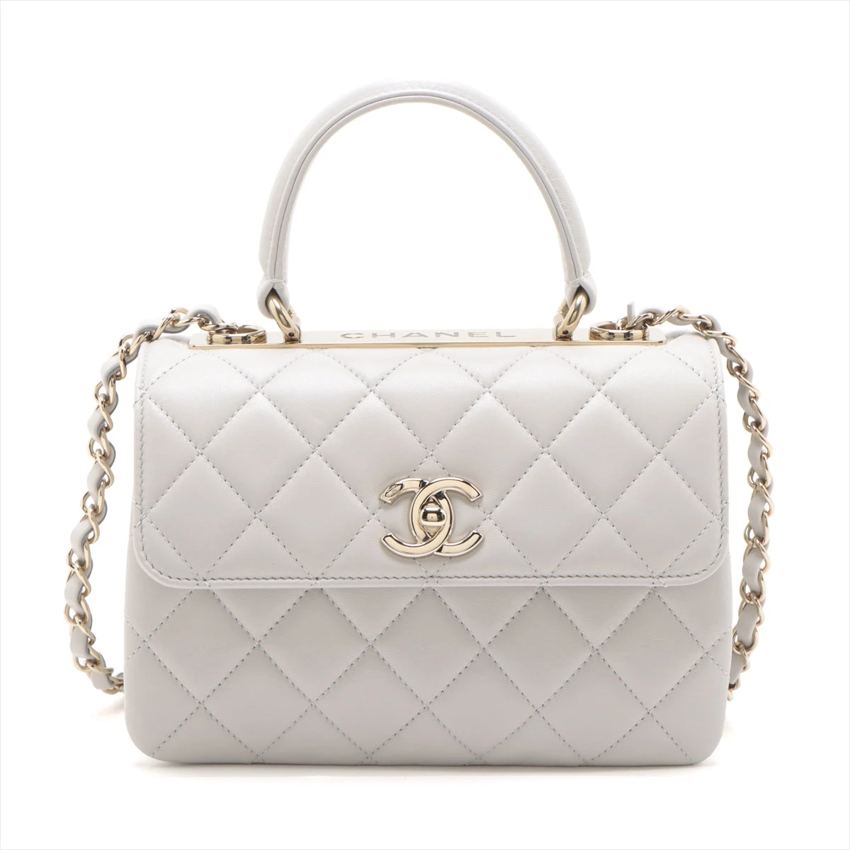 CHANEL❣️トレンディCC❣️ラムスキン 2WAYハンドバッグ✨ロゴプレート シャネル トレンディCC ラムスキン 2WAYハンドバッグ グレー ゴールド