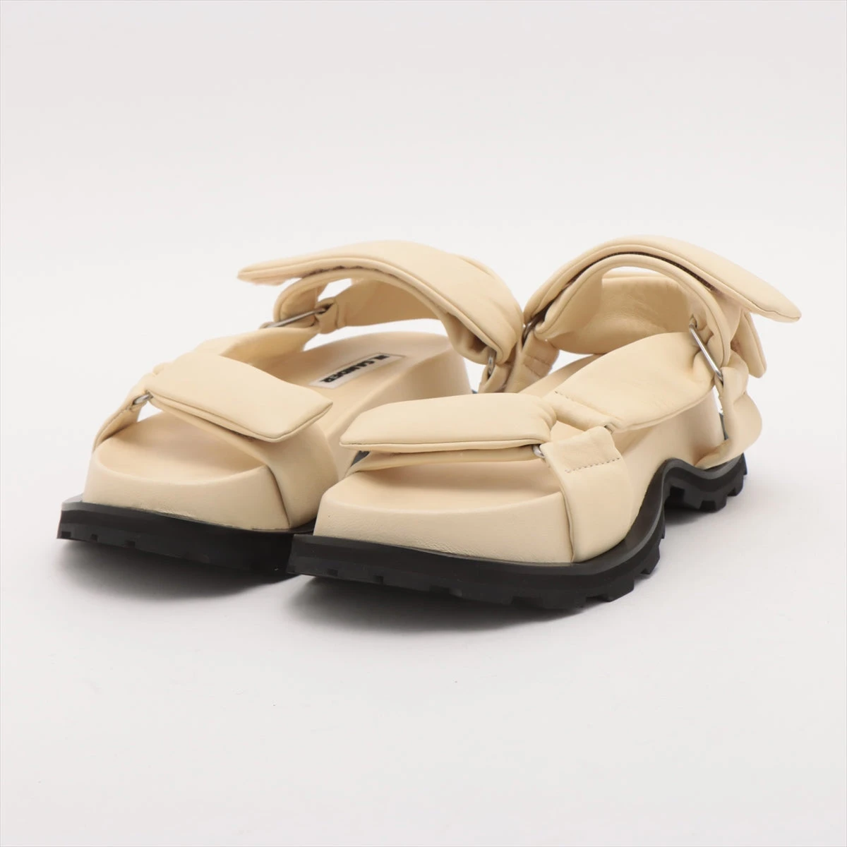 ジルサンダー☆ラウンドトゥ レザー サンダル ジルサンダー レザー サンダル 35 レディース ベージュ ベルクロ