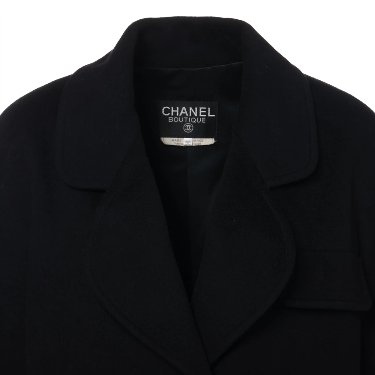 CHANEL ブラック カシミヤロングコート　38サイズ シャネル ココボタン カシミヤ ロングコート 38 レディース