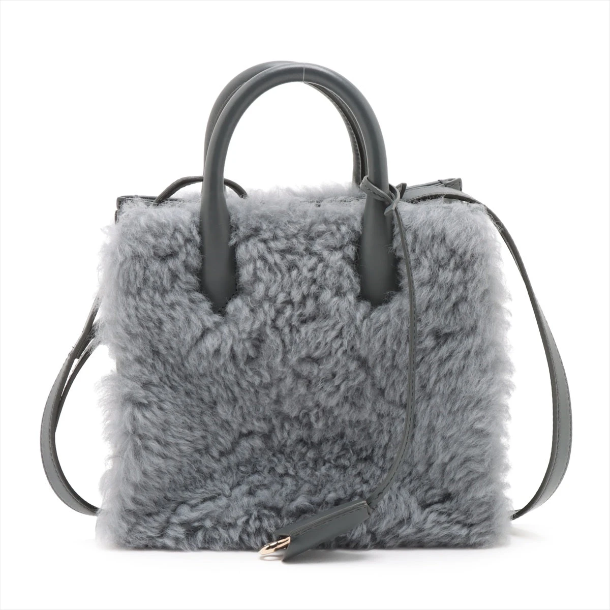 バレンシアガ パドロックミニ ファー×レザー 2WAYハンドバッグ グレー  