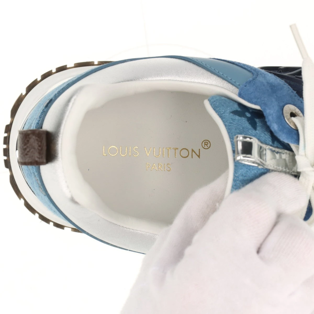 ヴィトン ランアウェイライン 23年 デニム×レザー スニーカー 38 1/2