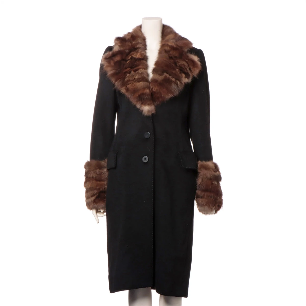 FENDI ブラック ロングコート ファー付き 【公式通販】