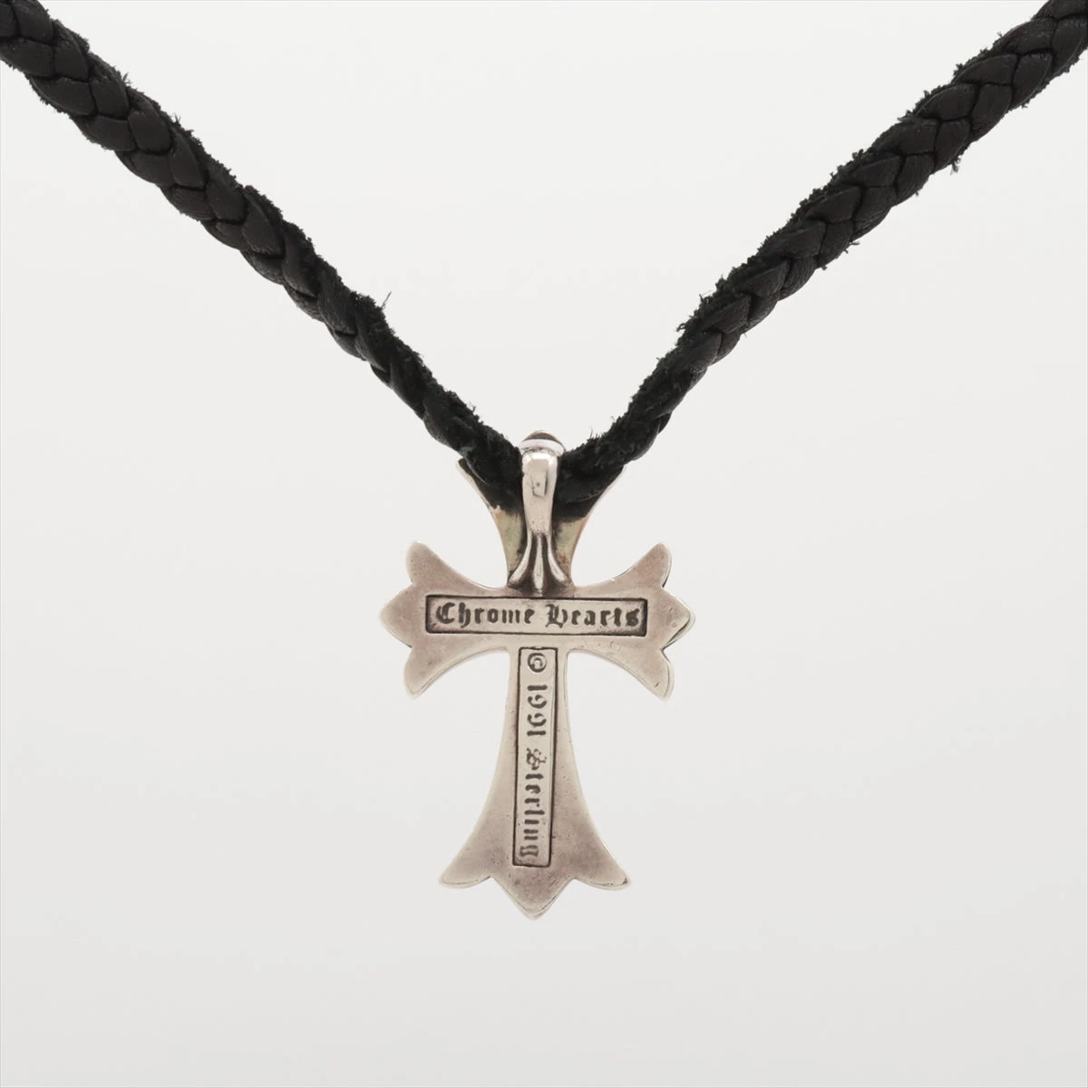 クロムハーツ スモールCHクロス ネックレス レザー×925 38.3g