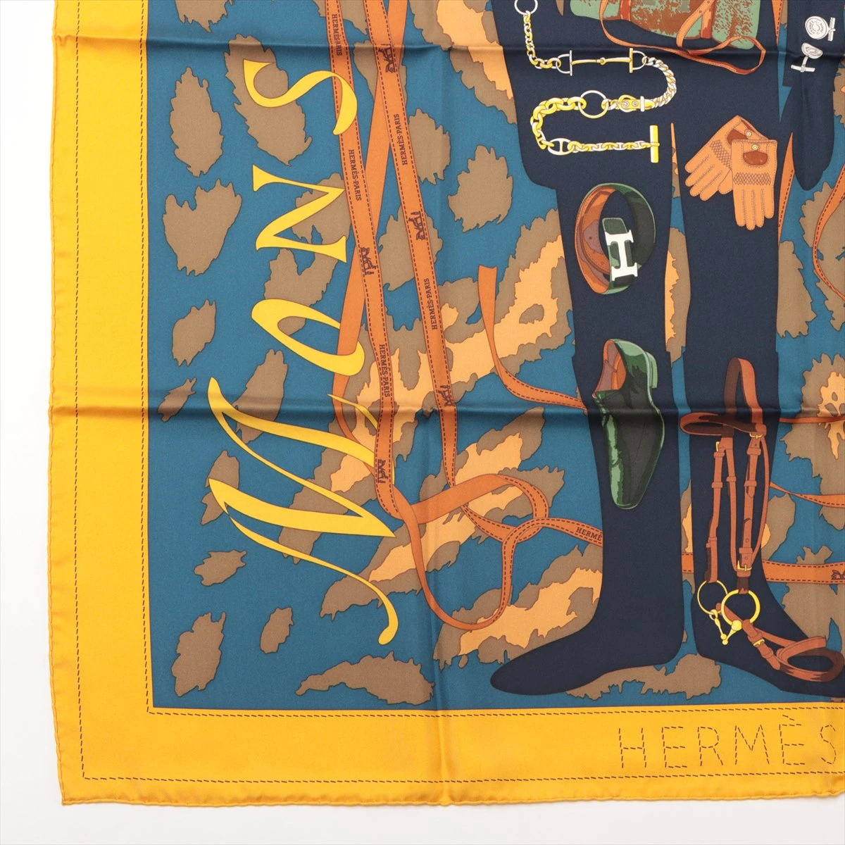 美品 HERMES エルメス  カレ90 MONSIEUR ET MADAME エルメス カレ90 Monsieur et Madame スカーフ シルク ブラウン