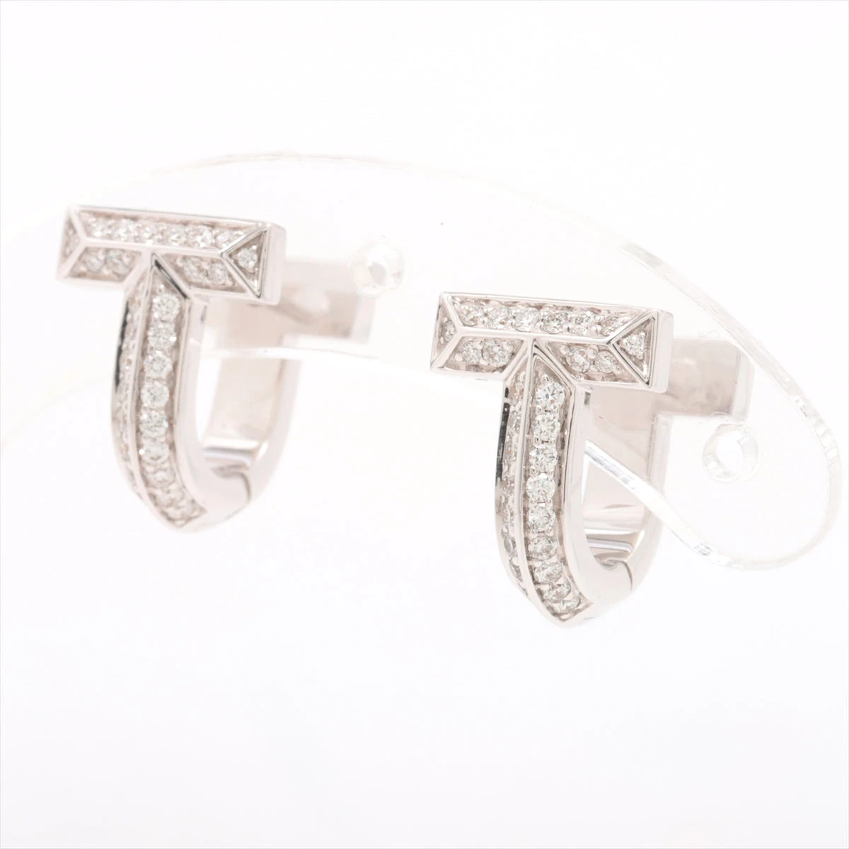 ティファニー Tワン ハーフ パヴェ ハギー ダイヤ ピアス 750(WG) 7.9g