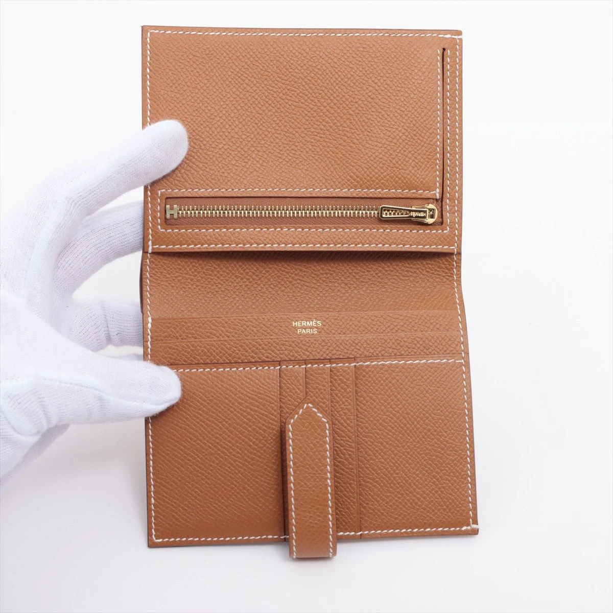 エルメス ベアンコンパクト ヴォーエプソン 二つ折り財布 ゴールド 