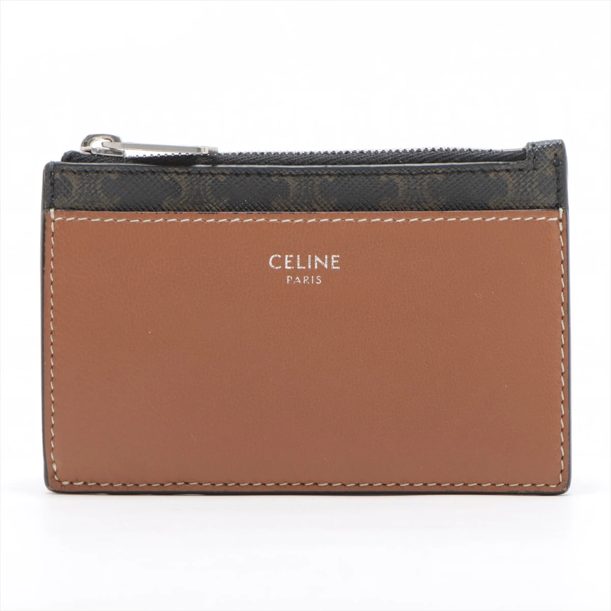 CELINE コインケース ブラウン・ブラック レザー セリーヌ トリオンフ PVC×レザー コインケース ブラック