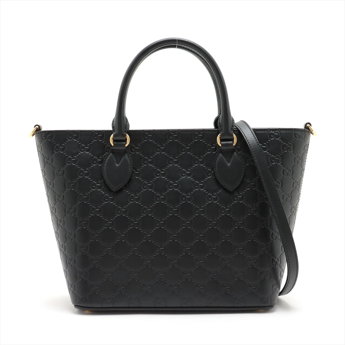 GUCCI シマレザーハンドバッグブラック