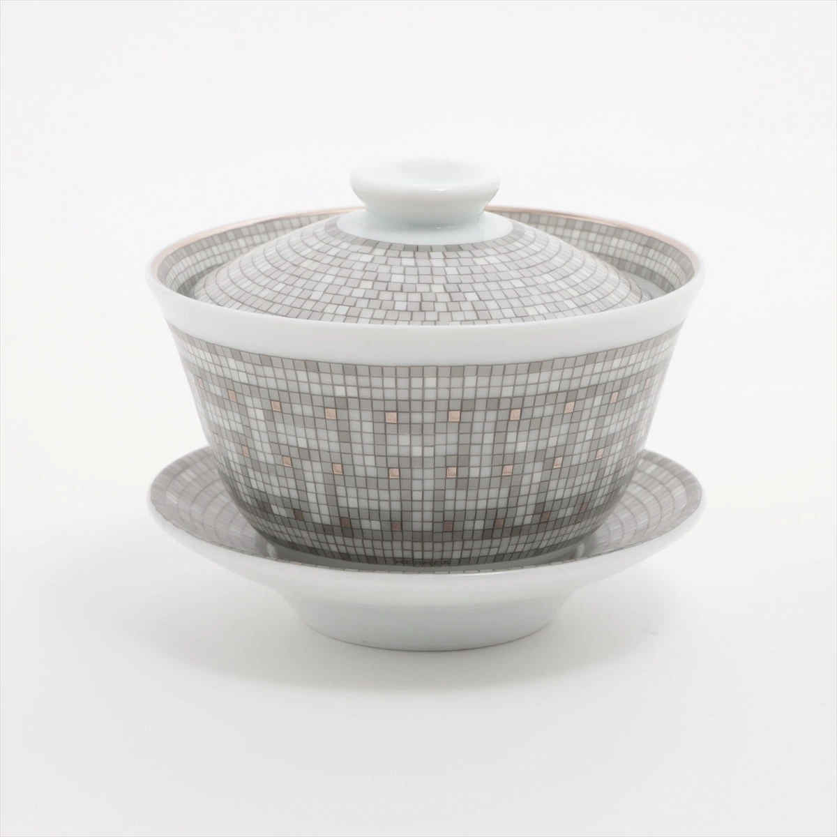 エルメス モザイク24 プラチナ 皿 3点セット【未使用・美品】 エルメス モザイク24 プラチナ 茶碗 陶器 シルバー×ホワイト 底