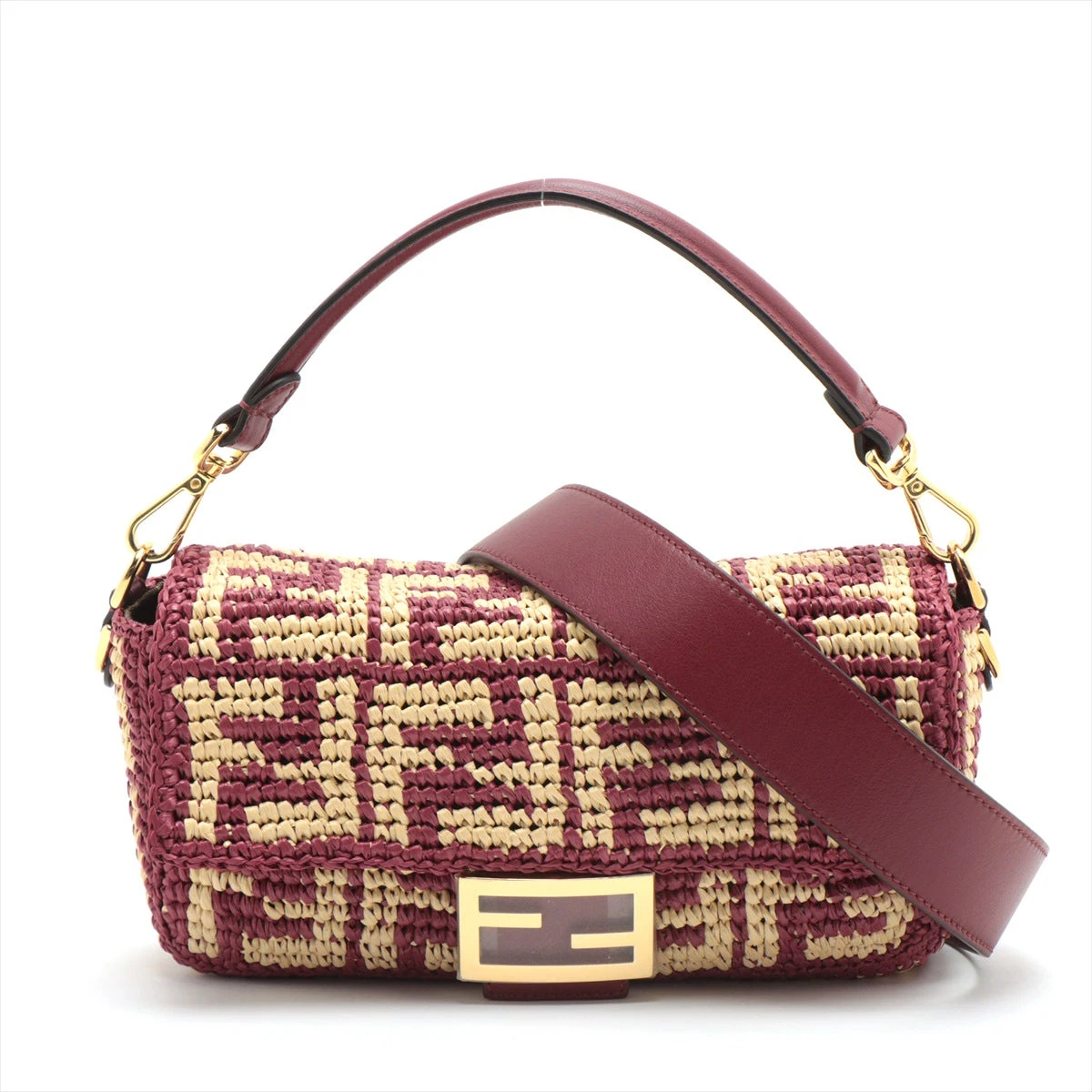 バッグ Fu. フェンディ ズッカ マンマバケット ラフィア×レザー 2WAYハンドバッグ