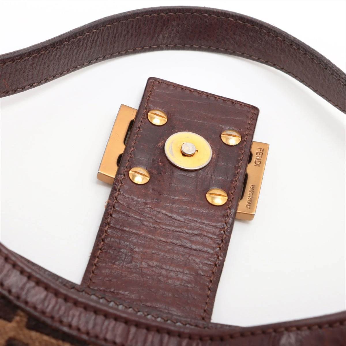 フェンディ ズッカ レザー×スエード ショルダーバッグ ブラウン 8BR036