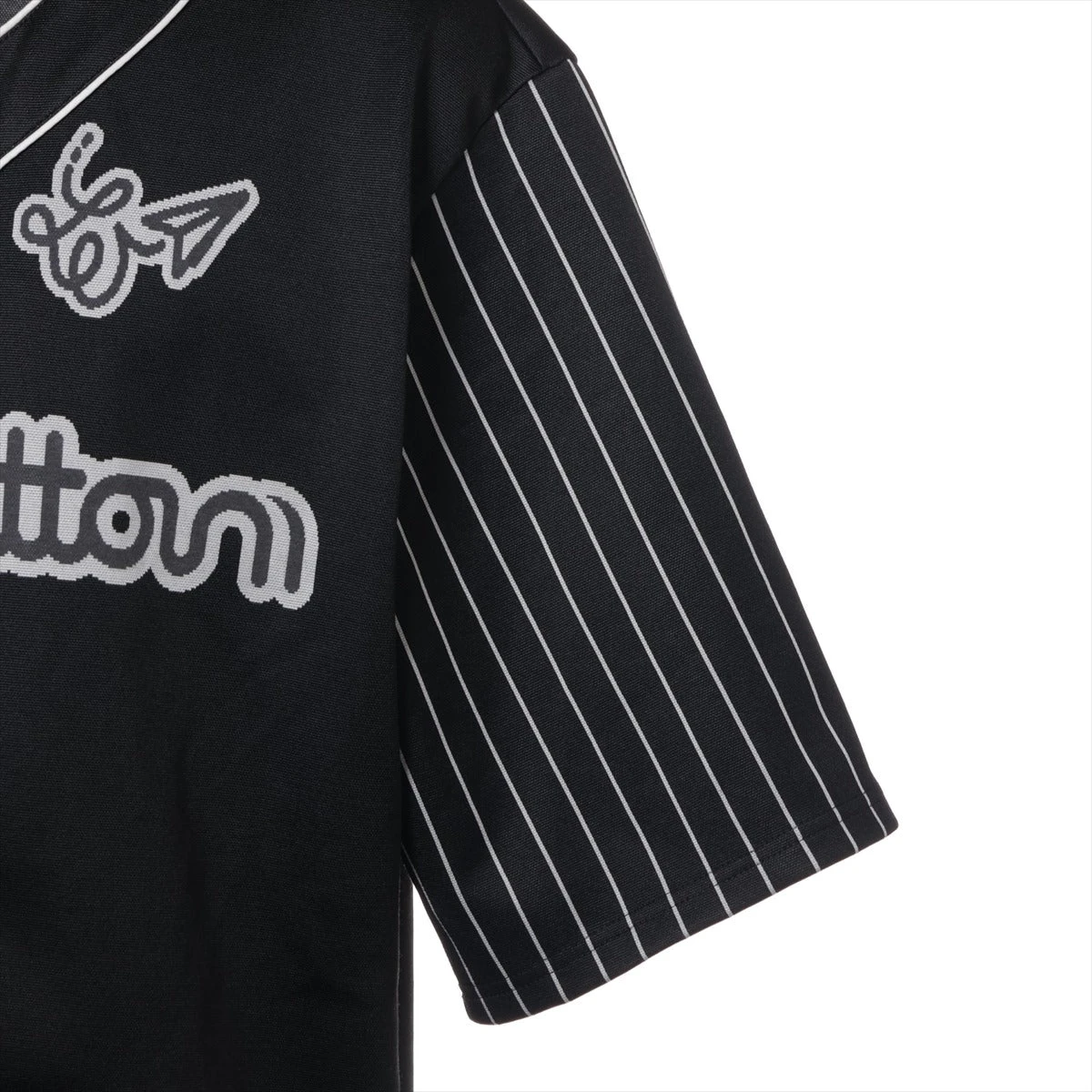 ルイ・ヴィトン LOUIS VUITTON 半袖シャツ 23SS コットン×ポリエステル シャツ RM231 ベースボールシャツ XL ブラック ヴィトン 23SS ポリエステル シャツ XL メンズ ブラック RM231