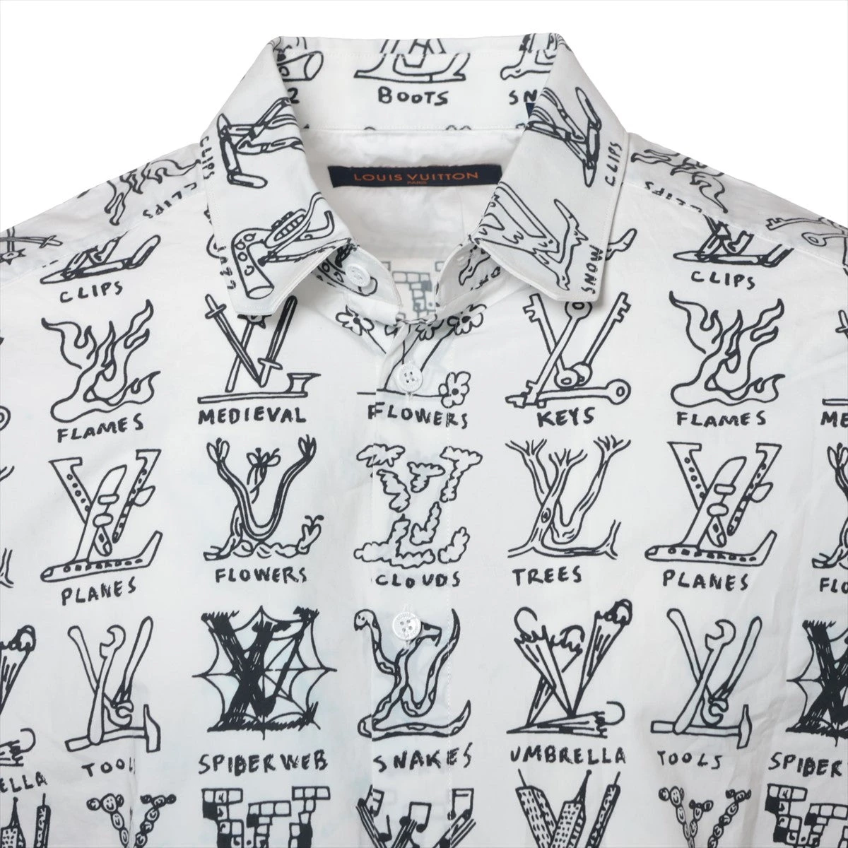 ヴィトン 21SS コットン シャツ L メンズ ブラック×ホワイト RM211M LV 